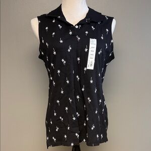 Croft & Barrow Palm Print Sleeveless Polo Top NWT Size M